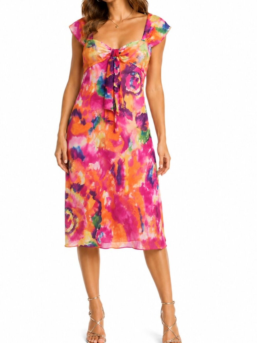 Y2K Vintage 100% Silk Bianca Nygard Dress Babydoll Neon Sheer Overlay Women's 8